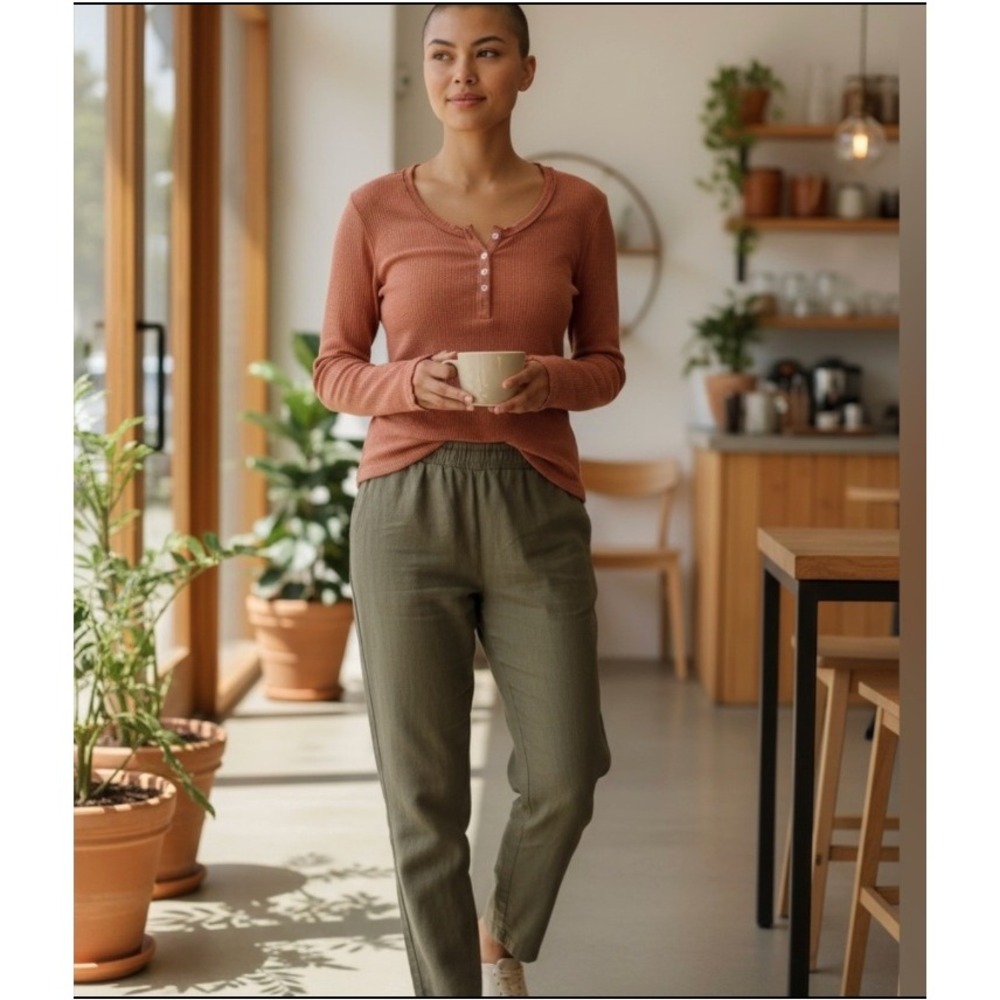 VICI Long‎ Sleeve Scoopneck Henley Top S Rust